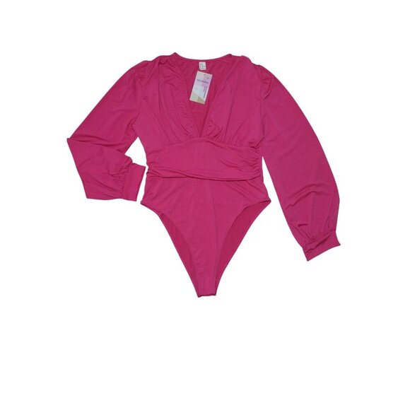 Womens Wdirara Pink Long Sleeve Bodysuit, Size XL. NWT - Picture 3 of 9